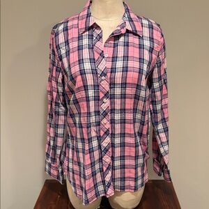 Talbots Button Front Party Plaid Long Sleeve Blouse Size S